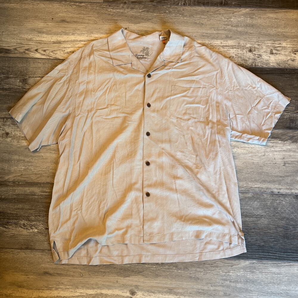 Tommy Bahama Shirt Mens 2XL XXL Silk Casual Pocket Button Up Gray Short Sleeve